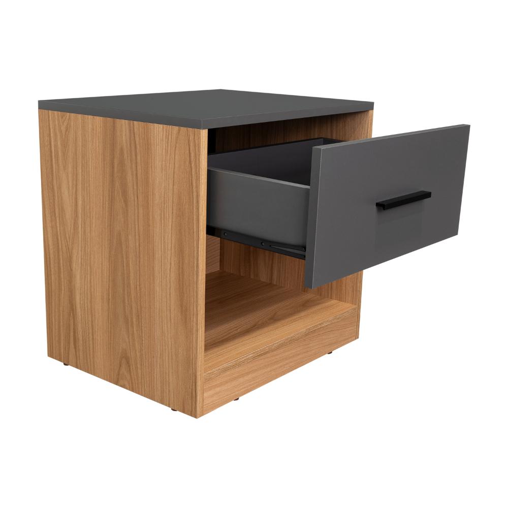Mesa de Noche Giroa, Plata Oscuro y Fresno Europeo, con espacio para colocar objetos decorativos (vista 8)