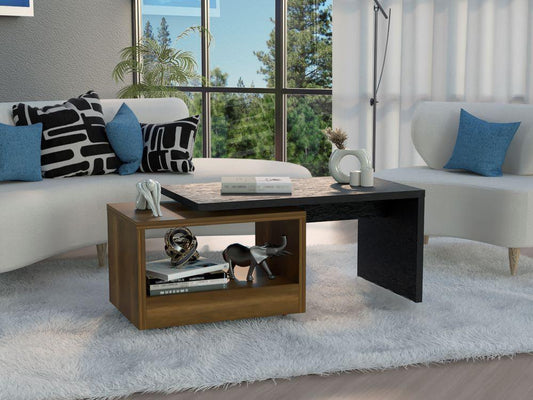 Mesa de Centro Wesley, Wengue y Cobre, con Amplio Espacio Ideal Para Ubicar Decoraciones