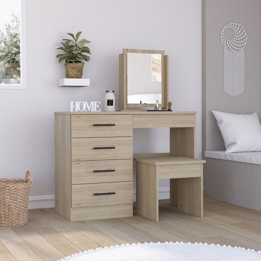 Mueble de Tocador Kaia Color Rovere y Blanco Marqueza Para Dormitorio
