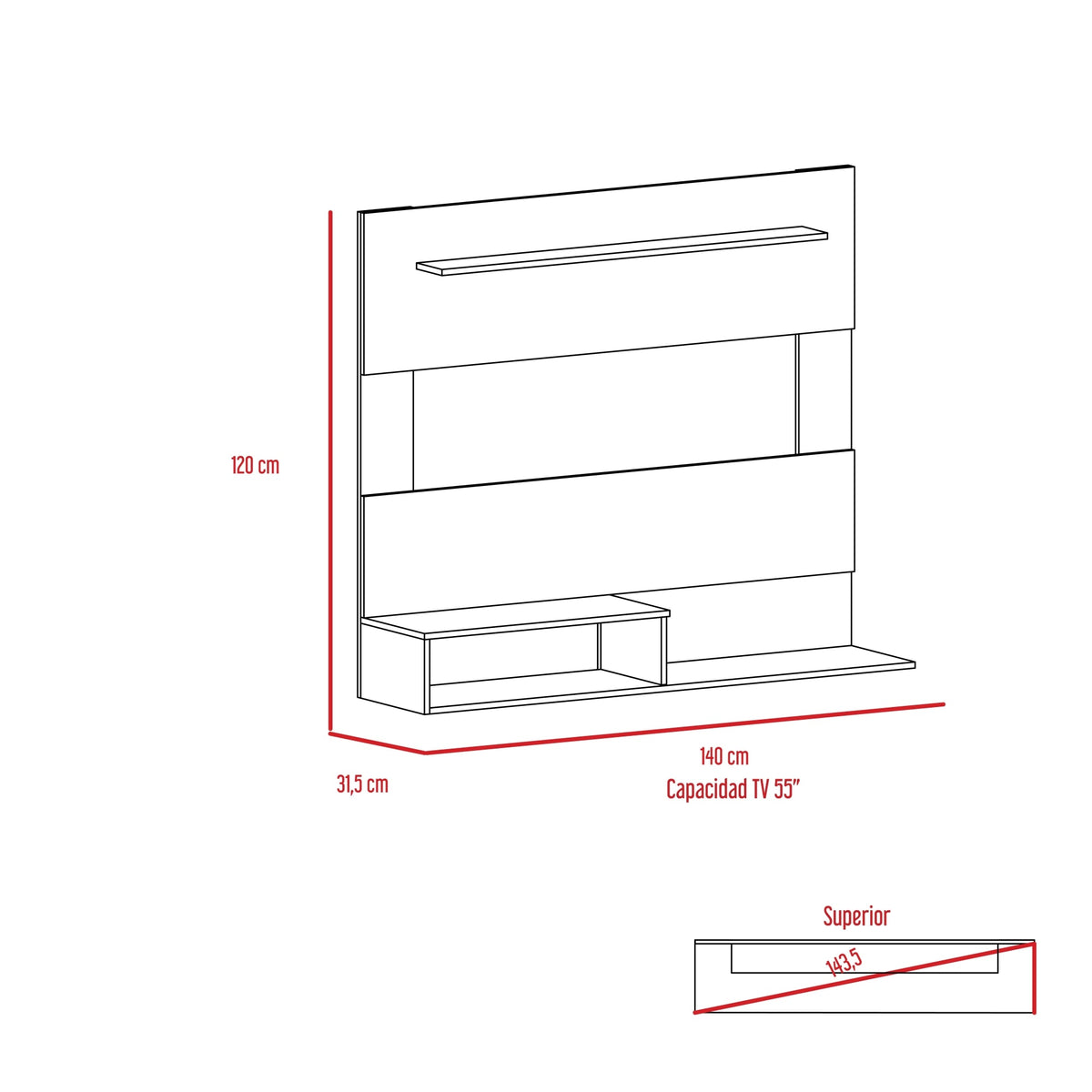 Panel de Tv Ascher, Blanco, con Espacio Para Televisor de Hasta 55 Pulgadas (vista 7)