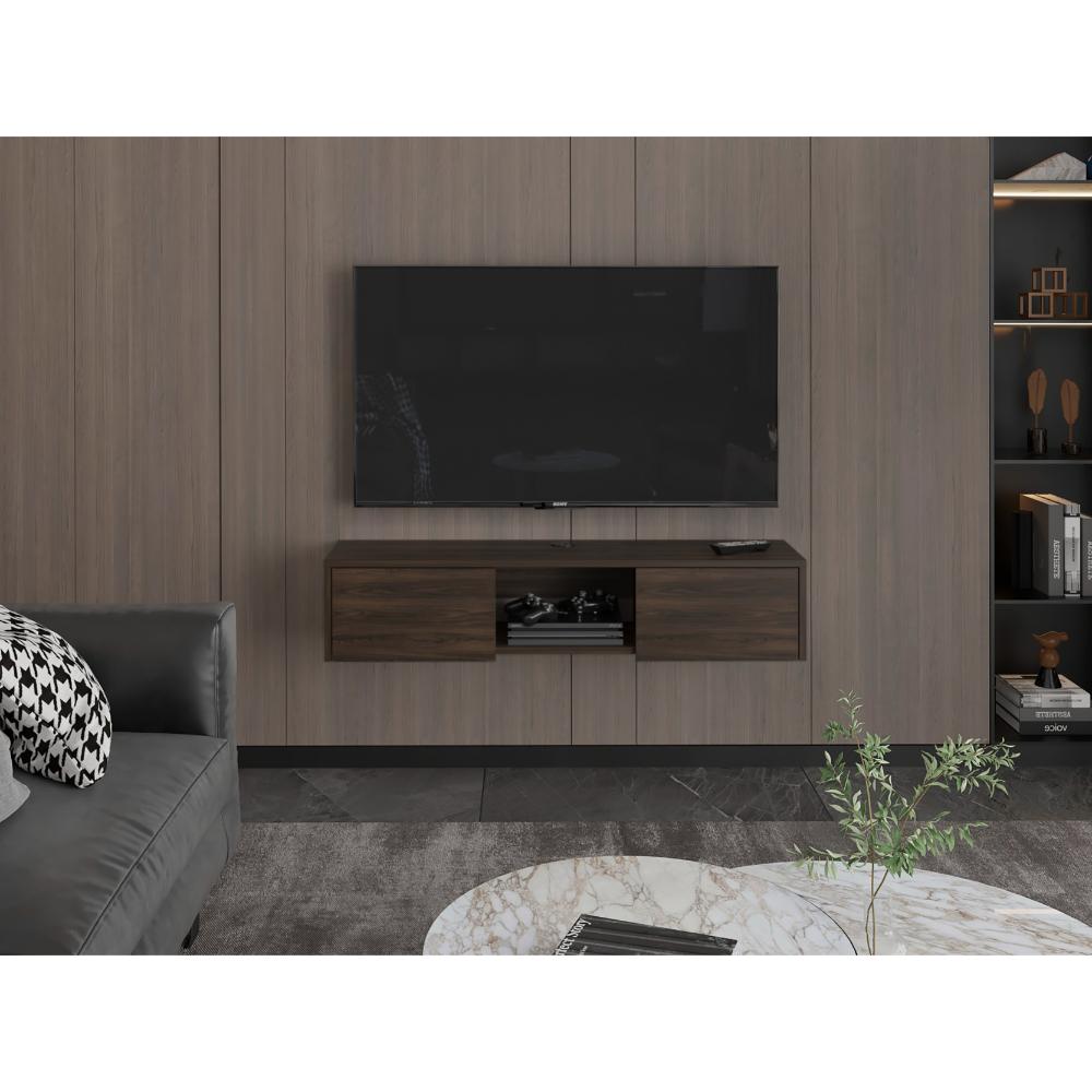Mesa Para Tv Flotante Gleid, Nogal Europeo, con Dos Puertas Abatibles (vista 3)