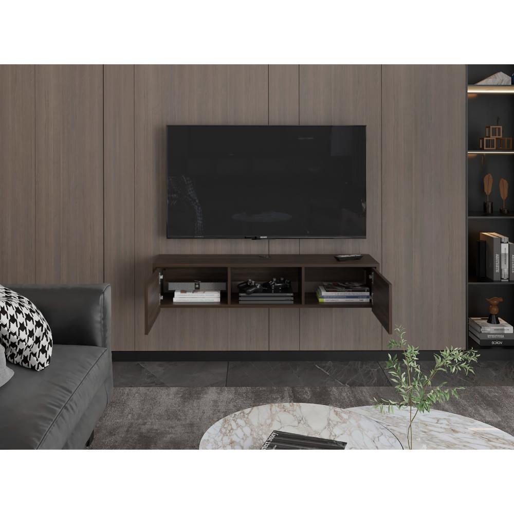 Mesa Para Tv Flotante Gleid, Nogal Europeo, con Dos Puertas Abatibles (vista 4)