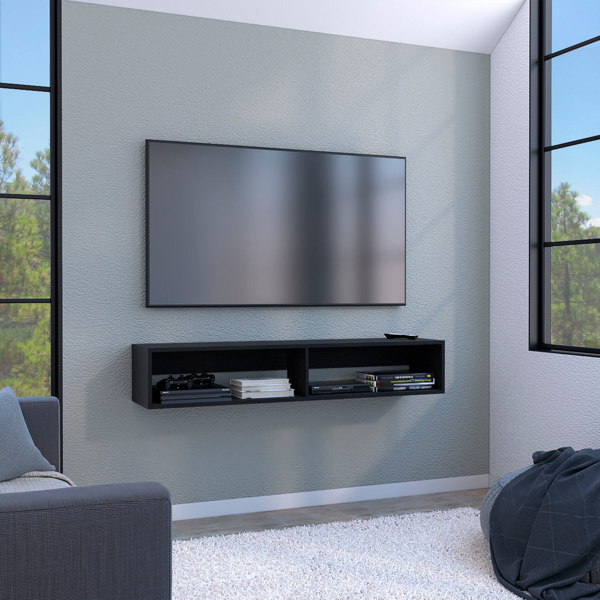 Rack Flotante, Negro, Para Televisor De 70 Pulgadas