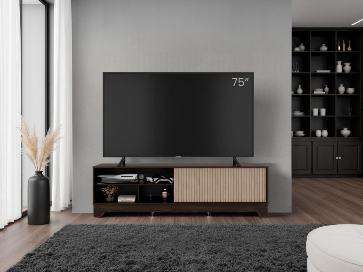 Mesa para TV Smith, Nogal Europeo y Roble Natural , con puerta corrediza (vista 4)
